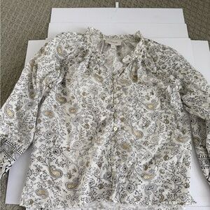 Cleobella Cream Paisley Button-Up Blouse with Gold Accents